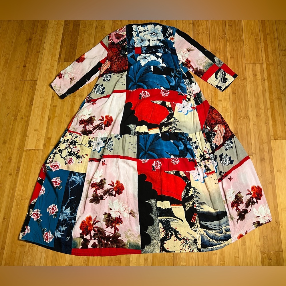Orientique Womens Floral Hi-Lo Lounge Boho Artsy Pullover Maxi Kaftan Dress|Sz:L - Picture 7 of 16